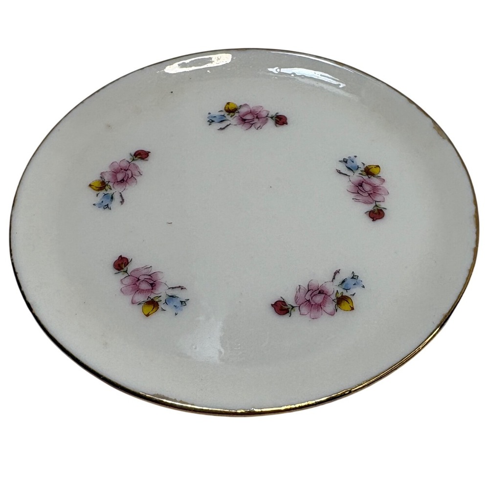 Floral Pink Rose Ceramic Decorative Plate Gold Rim Made in Taiwan Vintage